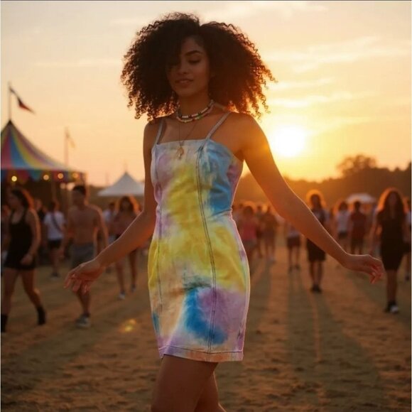 Glamorous Multi Tie-Dye Mini Dress W/ Spaghetti Straps & Back Zip – NWT S - Picture 3 of 3